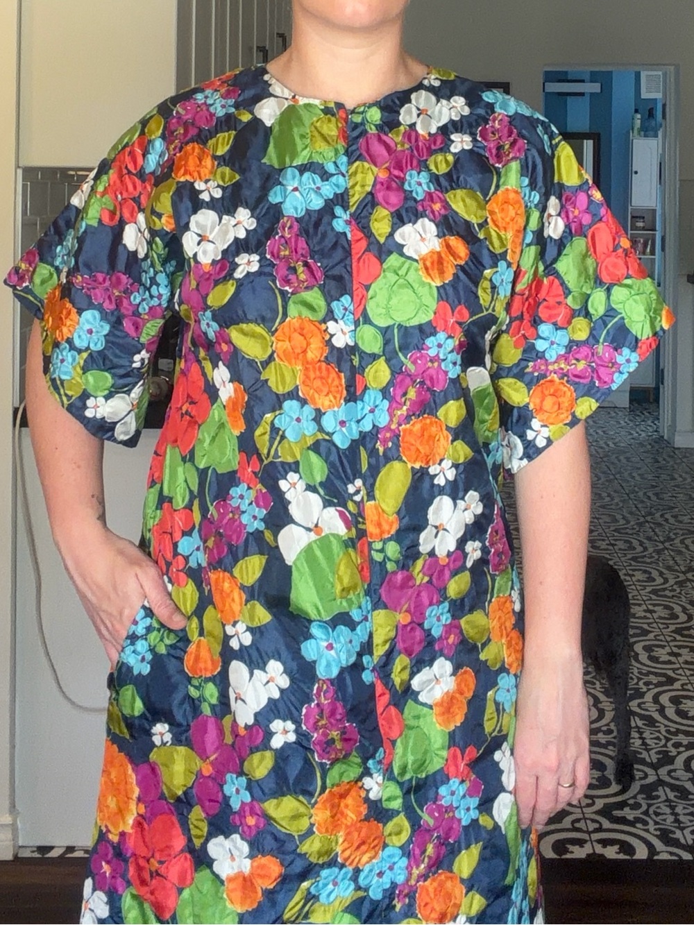 Vintage Floral Maxi Dress - Black with Bright Multicolor Blooms - Picture 2 of 16